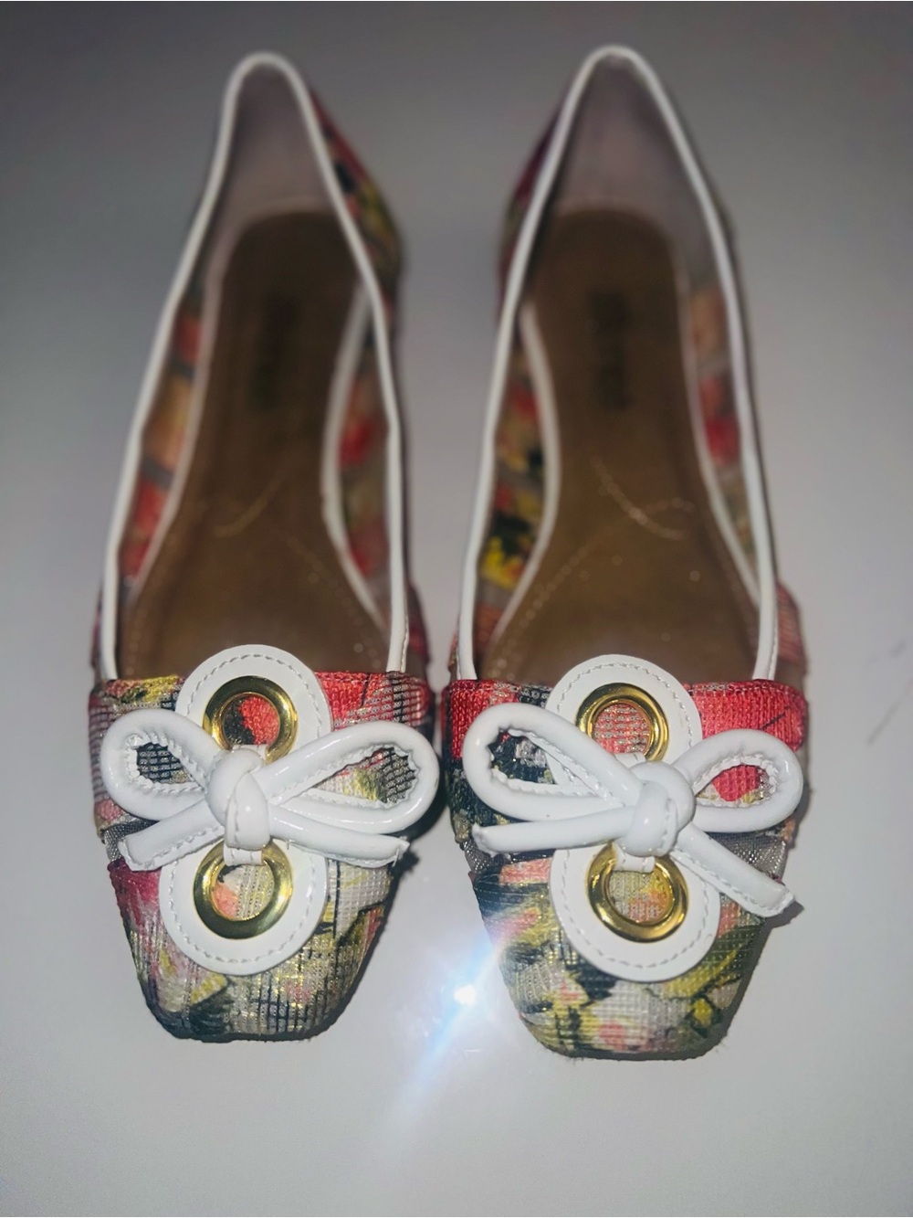 J.Renee Floral Multicolor Bow-Trim Ballet Flats with White Accents